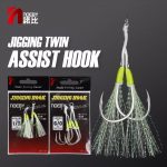 Noeby Fishing Hook Slow Jigging Double Twin Assist Hook 1/0 2/0 3/0 4/0 5/0 6/0 Barbed High Carbon Steel Metal Jig Fishing Hook